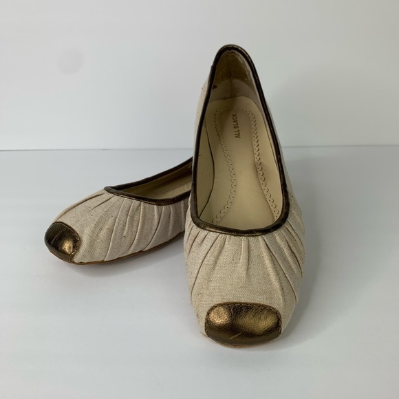 All Black Wheat Fabric Bronze Leather Flat Shoes - Picture 10 of 13